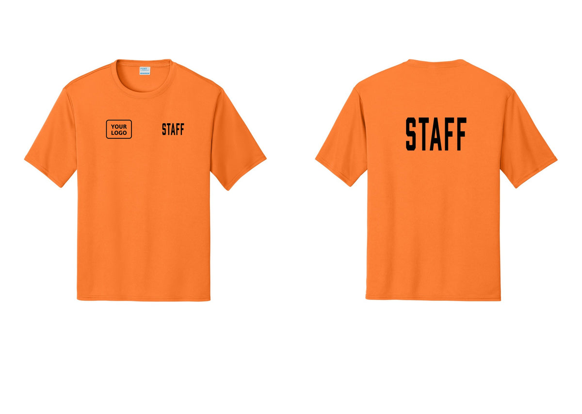 NYC Factory Custom Logo Staff Performance T-Shirt (Classic) - STAFF + Your Logo + Back - Neon Orange