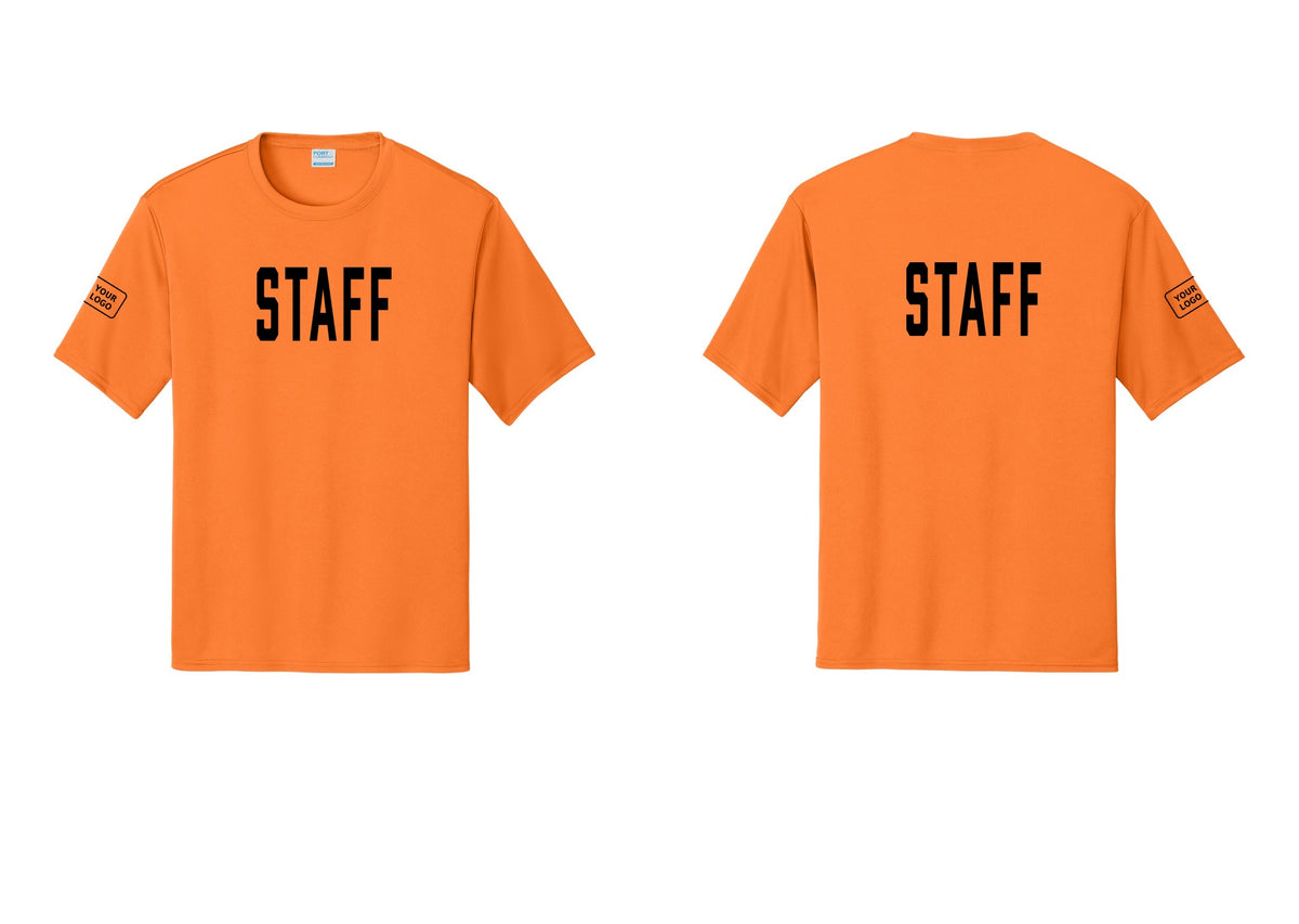NYC Factory Custom Logo Staff Performance T-Shirt (Classic) - Front + Back + Your Logo Sleeve - Neon Orange