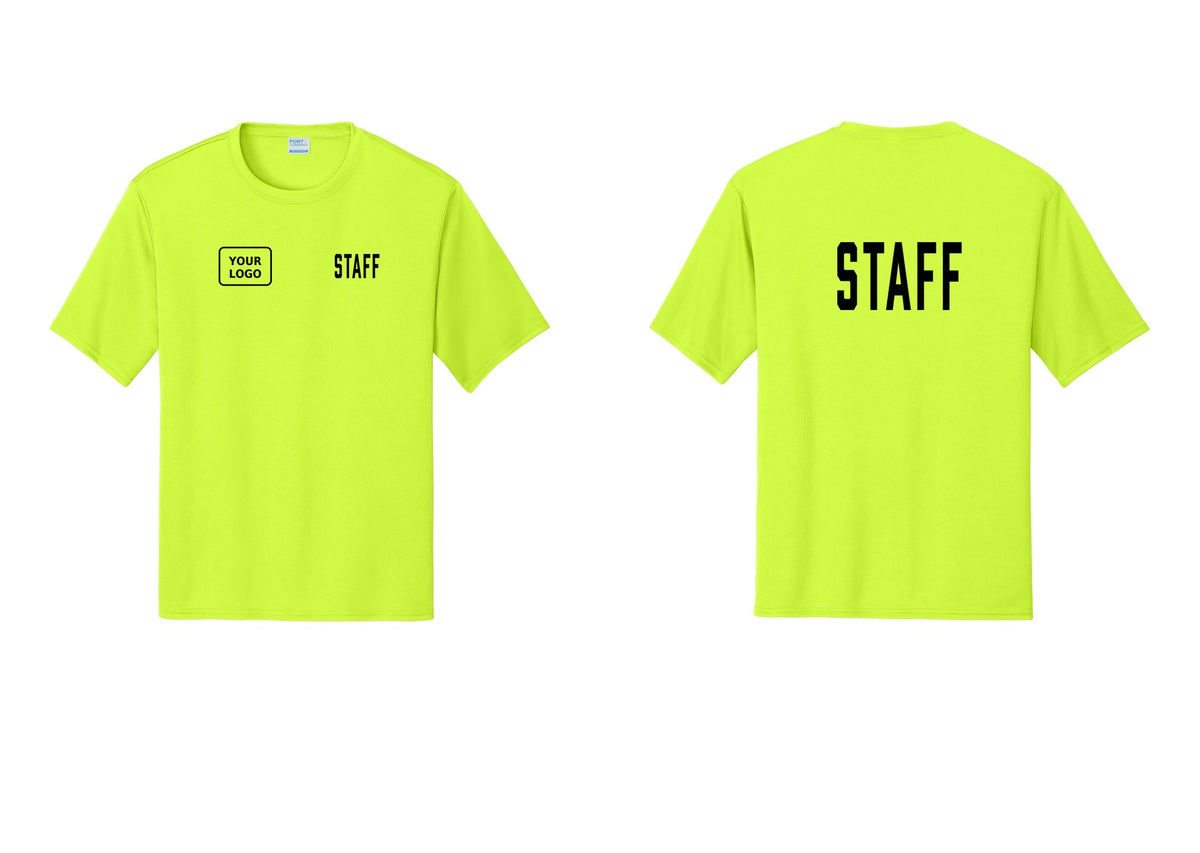 NYC Factory Custom Logo Staff Performance T-Shirt (Classic) - STAFF + Your Logo + Back - Neon Yellow