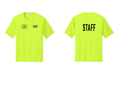 NYC Factory Custom Logo Staff Performance T-Shirt (Classic) - STAFF + Your Logo + Back - Neon Yellow