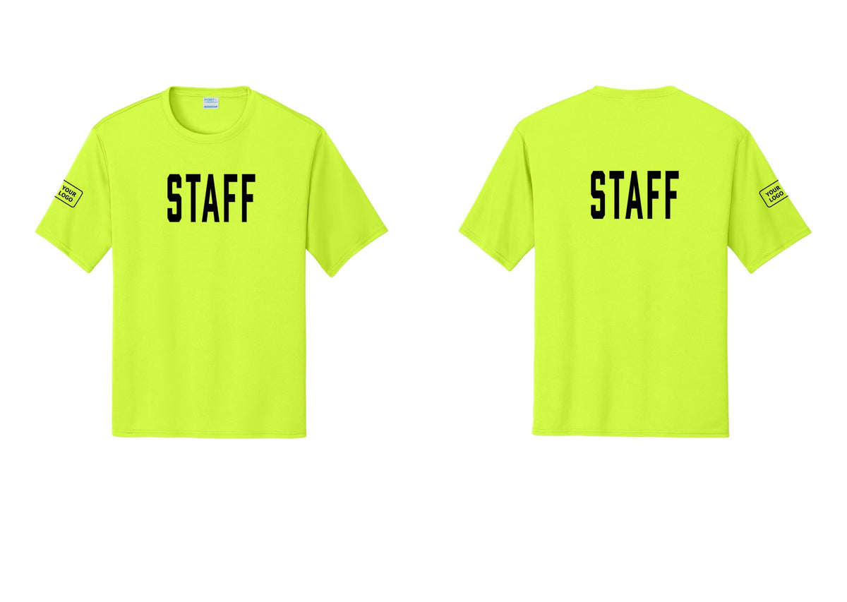 NYC Factory Custom Logo Staff Performance T-Shirt (Classic) - Front + Back + Your Logo Sleeve - Neon Yellow