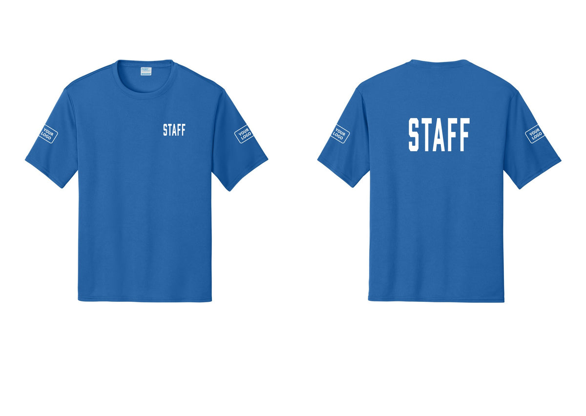 NYC Factory Custom Logo Staff Performance T-Shirt (Classic) - Chest + Back + Your Logo Sleeves - Royal