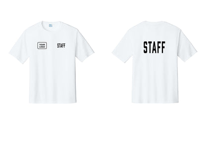 NYC Factory Custom Logo Staff Performance T-Shirt (Classic) - STAFF + Your Logo + Back - White