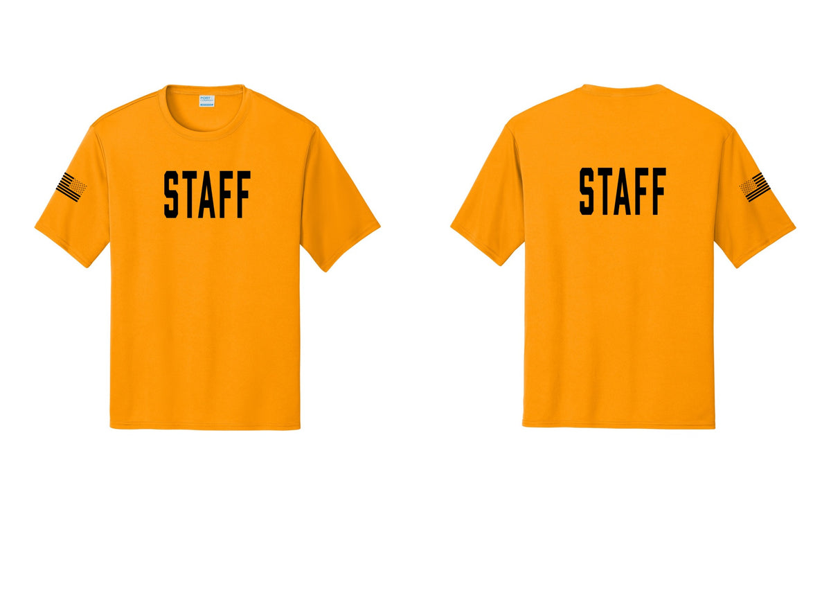 NYC Factory Staff Performance T-Shirt (Classic) - Front + Back + US Flag Sleeve - Gold