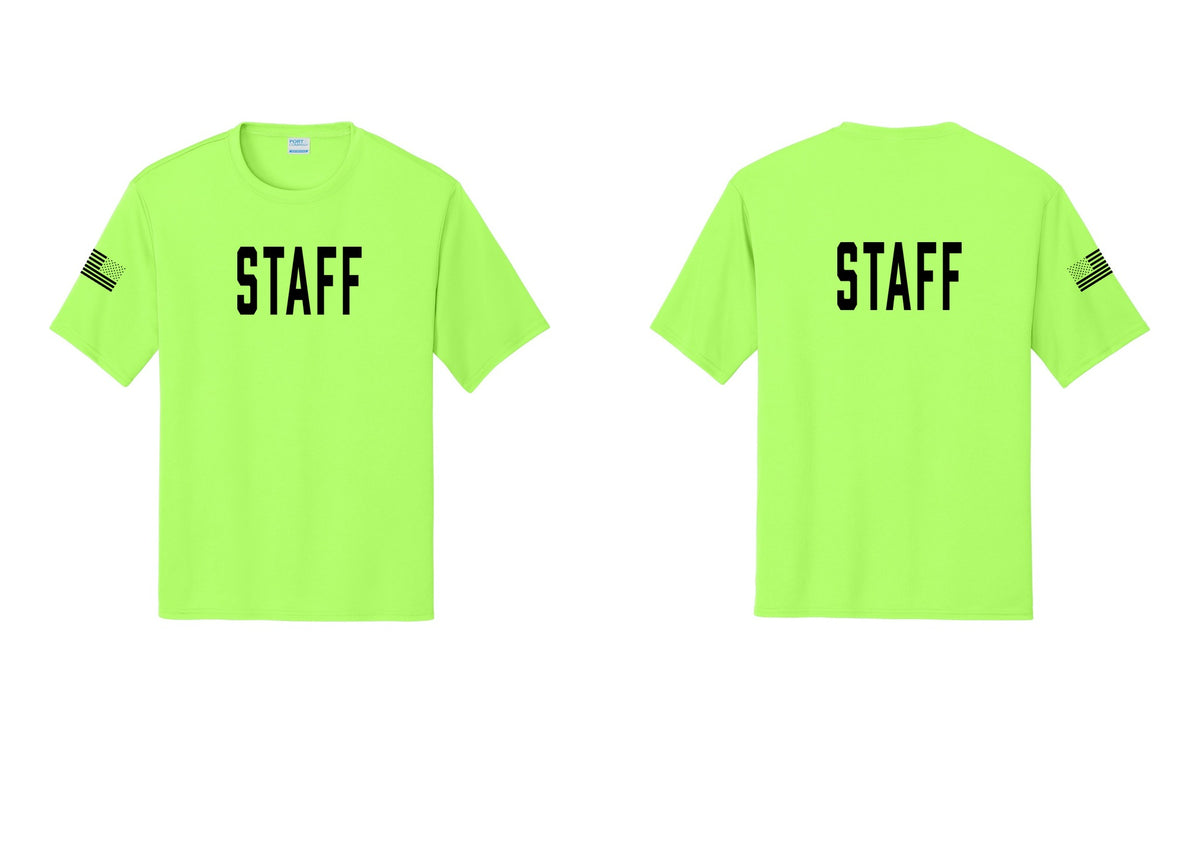 NYC Factory Staff Performance T-Shirt (Classic) - Front + Back + US Flag Sleeve - Neon Green