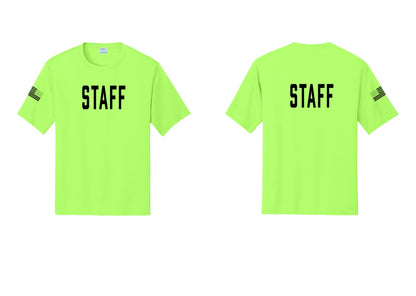 NYC Factory Staff Performance T-Shirt (Classic) - Front + Back + US Flag Sleeve - Neon Green