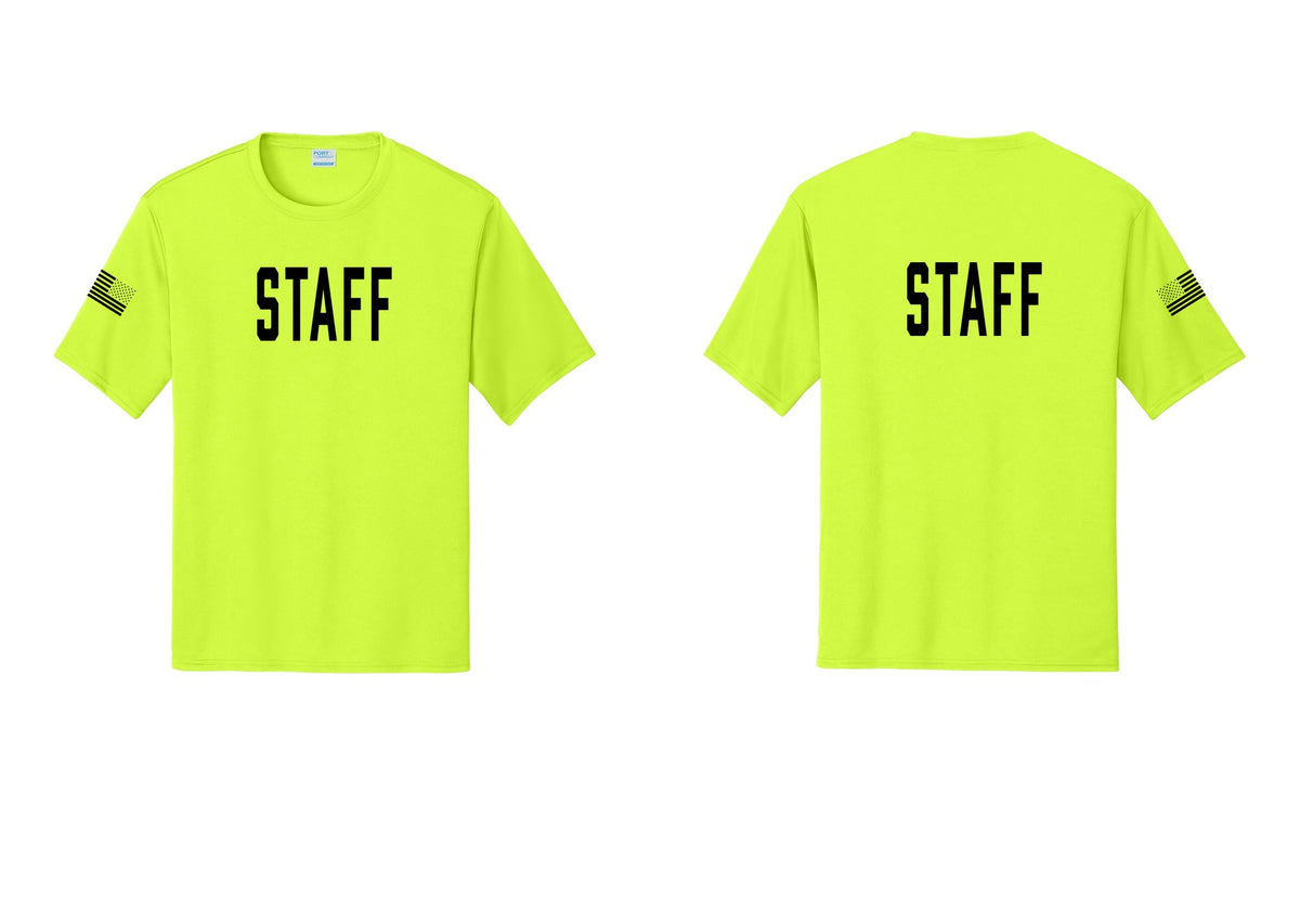 NYC Factory Staff Performance T-Shirt (Classic) - Front + Back + US Flag Sleeve - Neon Yellow