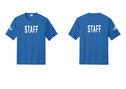 NYC Factory Staff Performance T-Shirt (Classic) - Front + Back + US Flag Sleeve - Royal