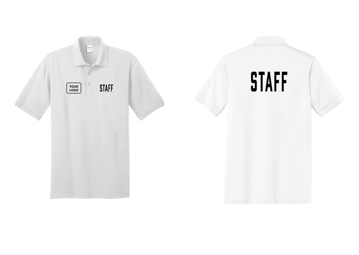 NYC Factory Custom Logo Staff Polo Shirt (Classic) - STAFF + Your Logo + Back - White