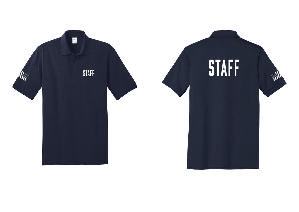 NYC Factory Staff Polo Shirt (Classic) - Chest + Back + US Flag Sleeve - Navy