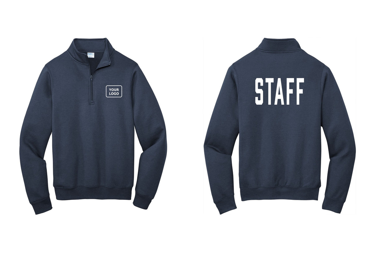 NYC Factory Custom Logo Staff Cotton Fleece 1/4-Zip Pullover Sweatshirt (Classic) - Your Logo + Back - Navy