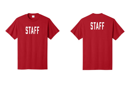 NYC Factory Staff T-Shirt, Condensed Lettering - Front + Back - Red