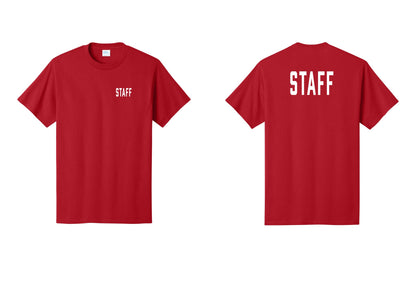 NYC Factory Staff T-Shirt, Condensed Lettering - Chest + Back - Red