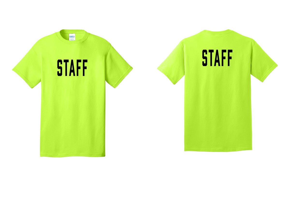 NYC Factory Staff T-Shirt, Condensed Lettering - Front + Back - Safety Green