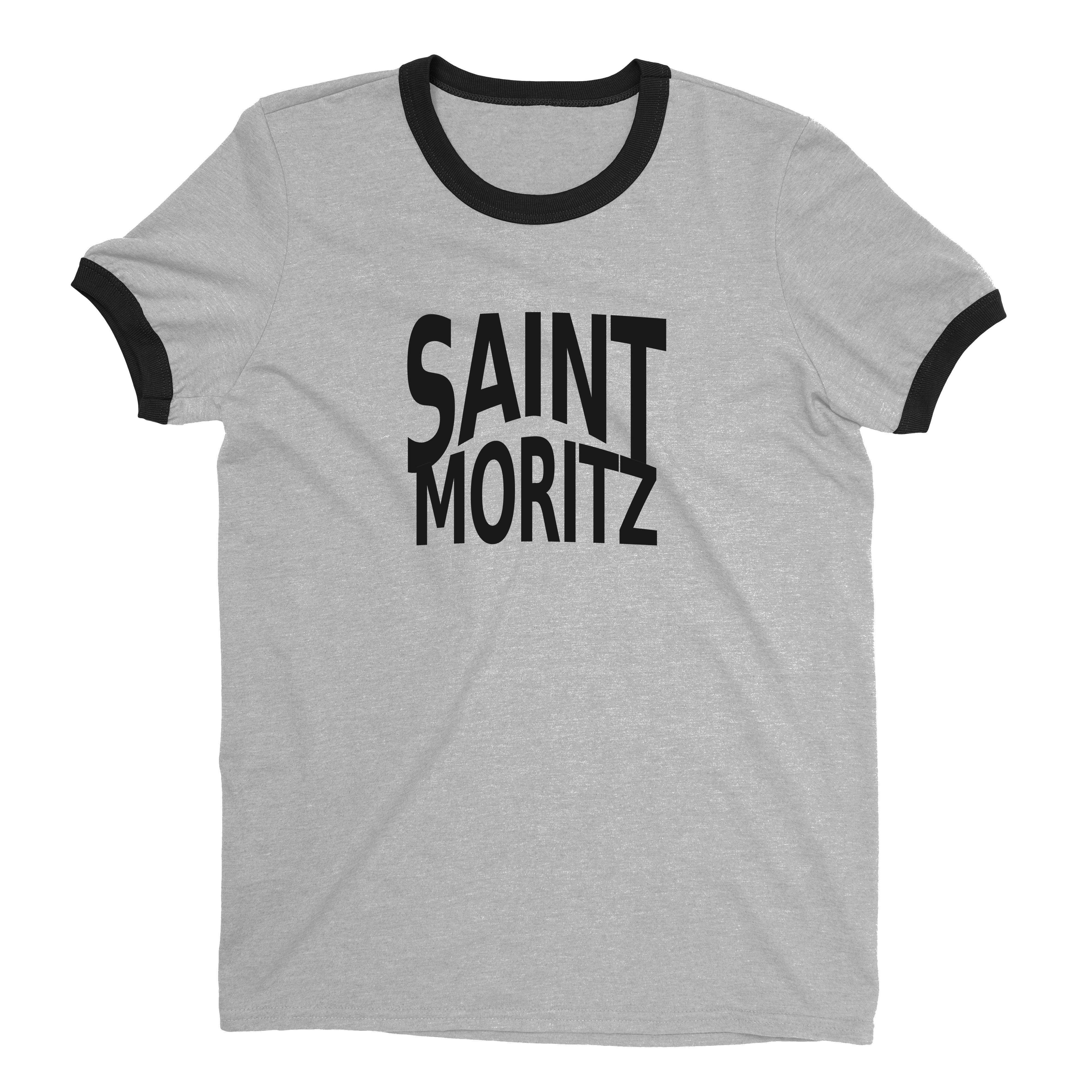 St Moritz Ski Resort Ringer Tee Retro Style Men's T-Shirt - NYC Factory - Heather Gray