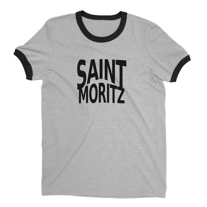 St Moritz Ski Resort Ringer Tee Retro Style Men's T-Shirt - NYC Factory - Heather Gray