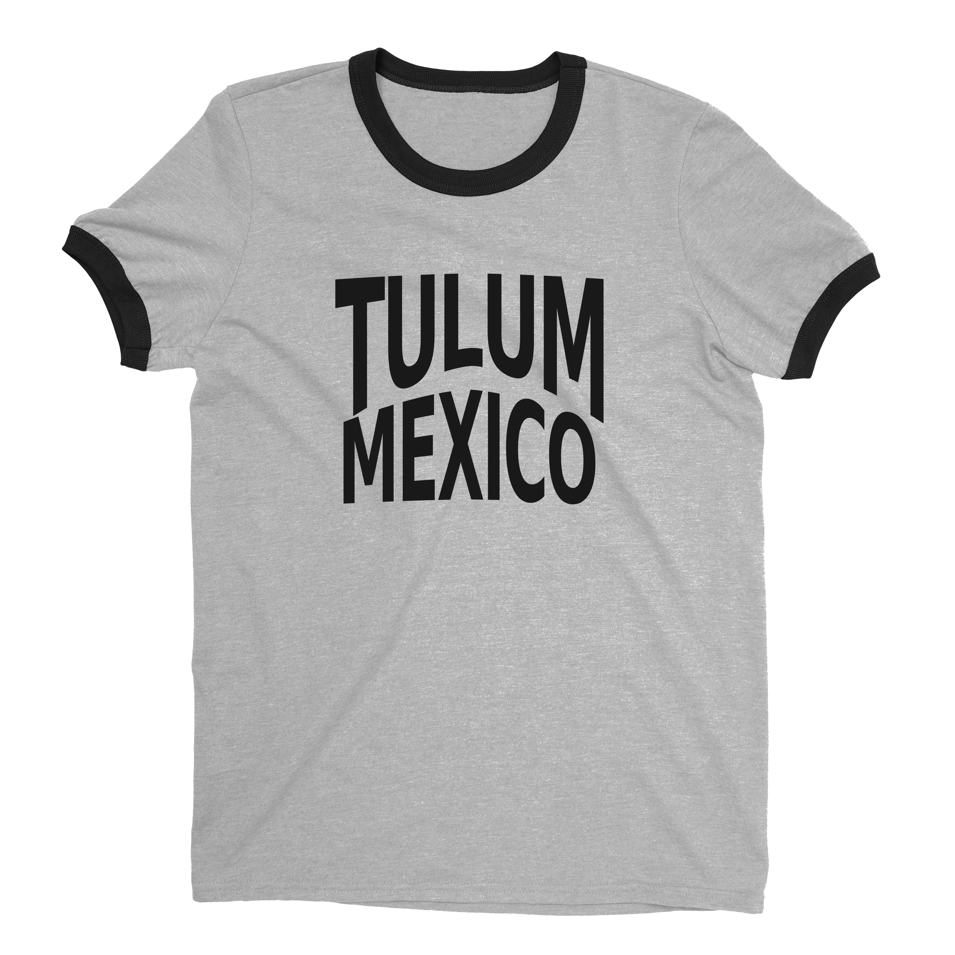 Tulum Beach Ringer Tee Retro Style Men's T-Shirt - NYC Factory - Heather Gray