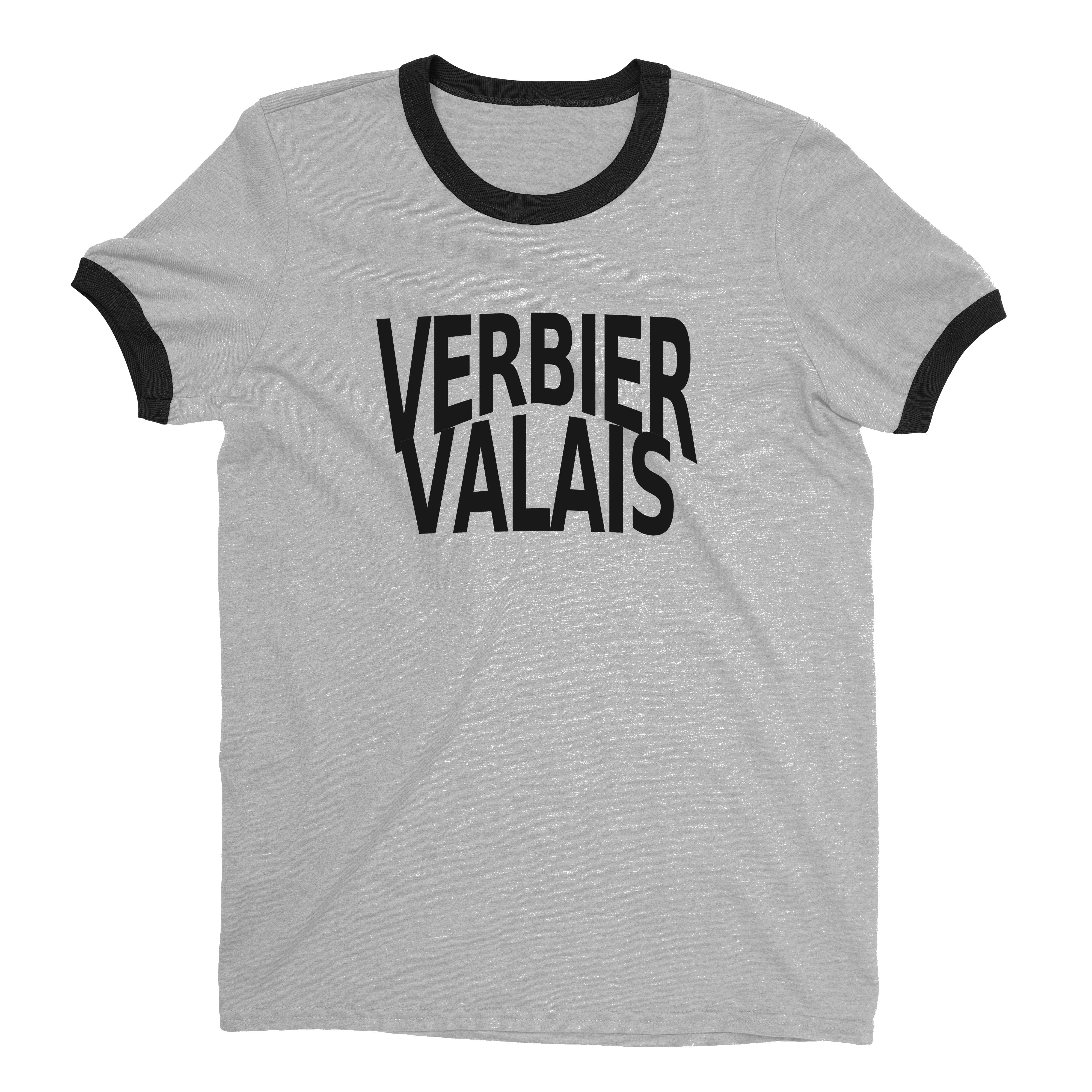 Verbier Ski Resort Ringer Tee Retro Style Men's T-Shirt - NYC Factory - Heather Gray