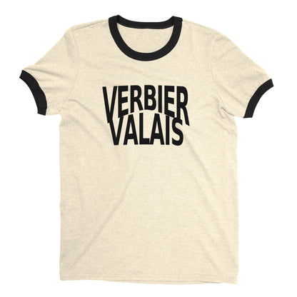 Verbier Ski Resort Ringer Tee Retro Style Men's T-Shirt - NYC Factory - Natural