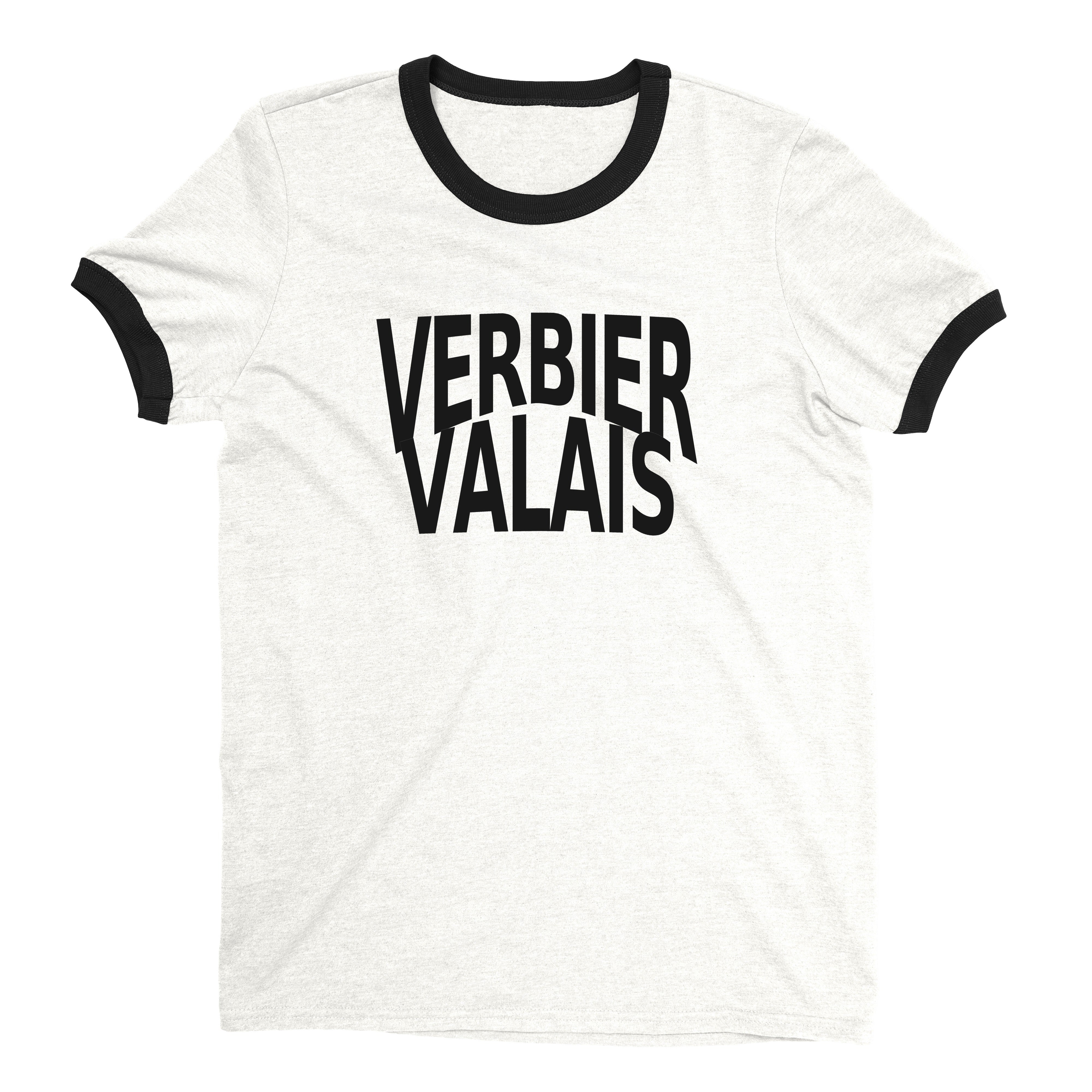 Verbier Ski Resort Ringer Tee Retro Style Men's T-Shirt - NYC Factory - White