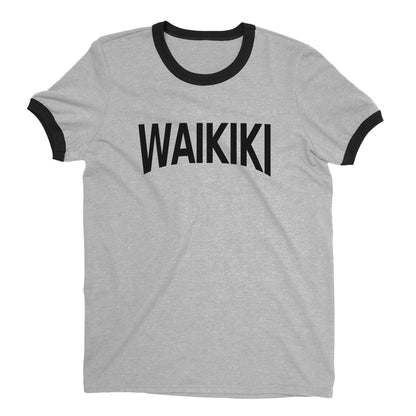 Waikiki Beach Ringer Tee Retro Style Men's T-Shirt - NYC Factory - Heather Gray