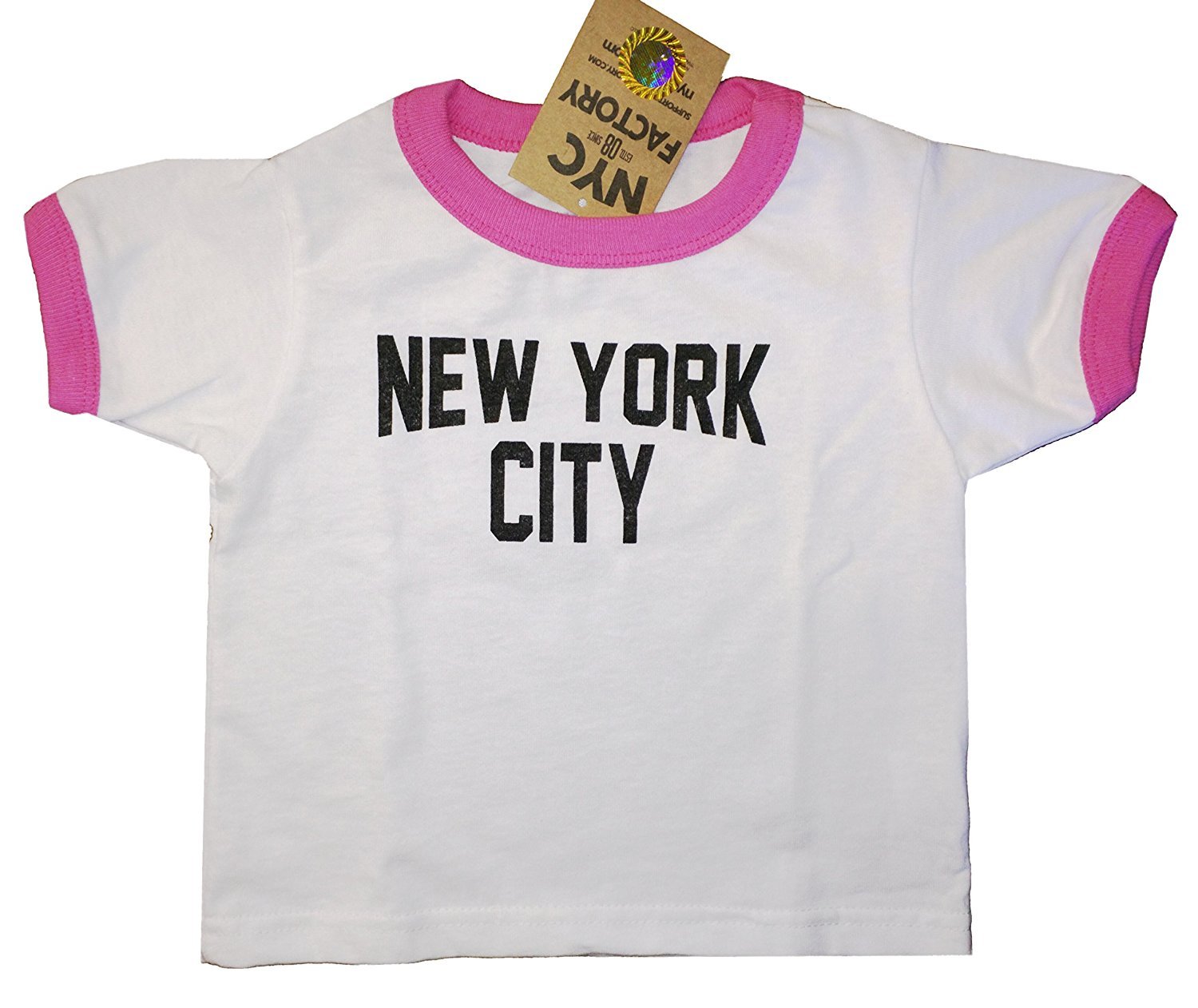 New York City Ringer T-Shirt (White & Pink, Toddler 5-6T)