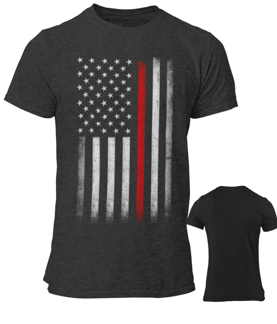 Men's Thin Red Line Flag Tee American Patriot Firefighter Support Shirt
