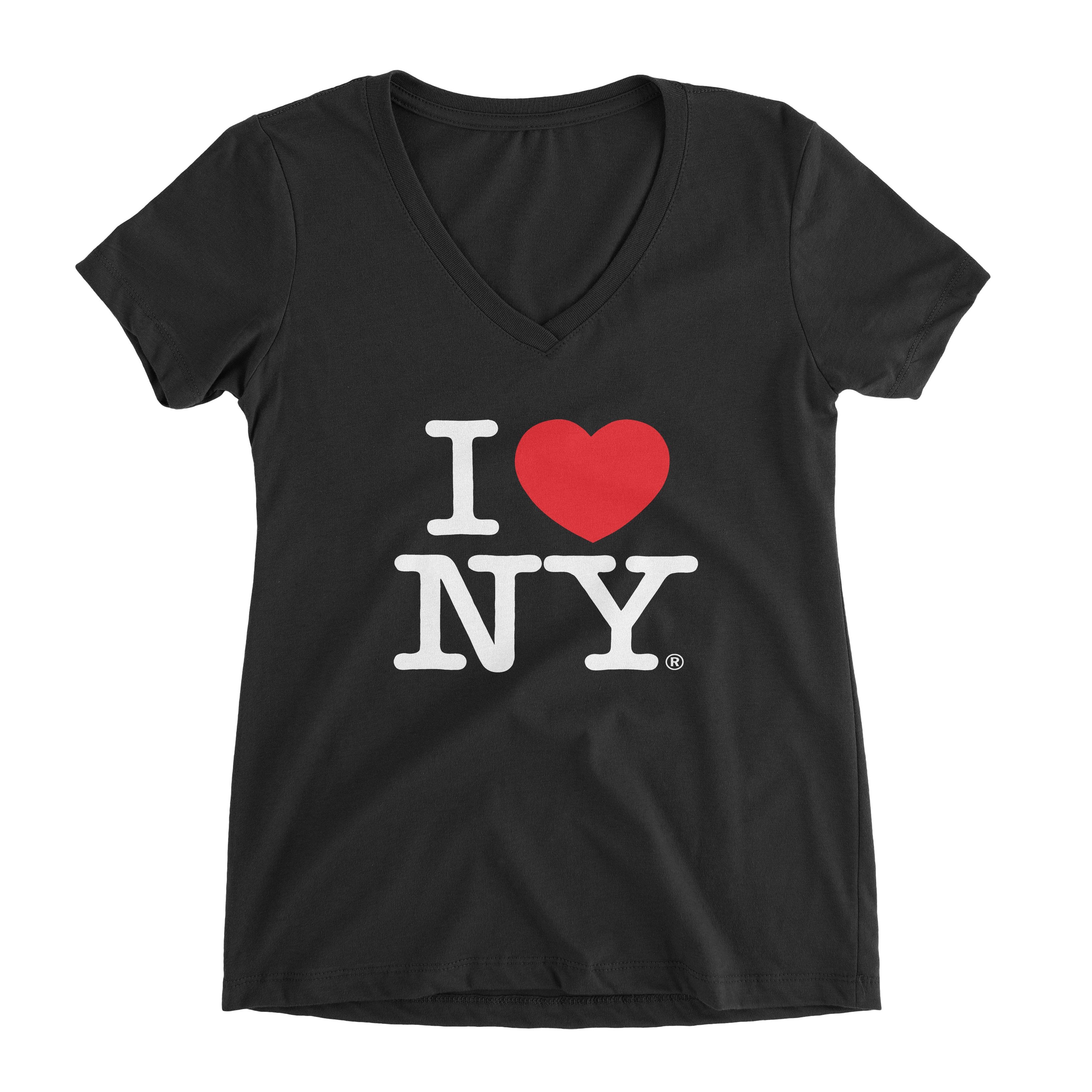 I Love NY New York Womens V-Neck T-Shirt Spandex Ladies Heart Black