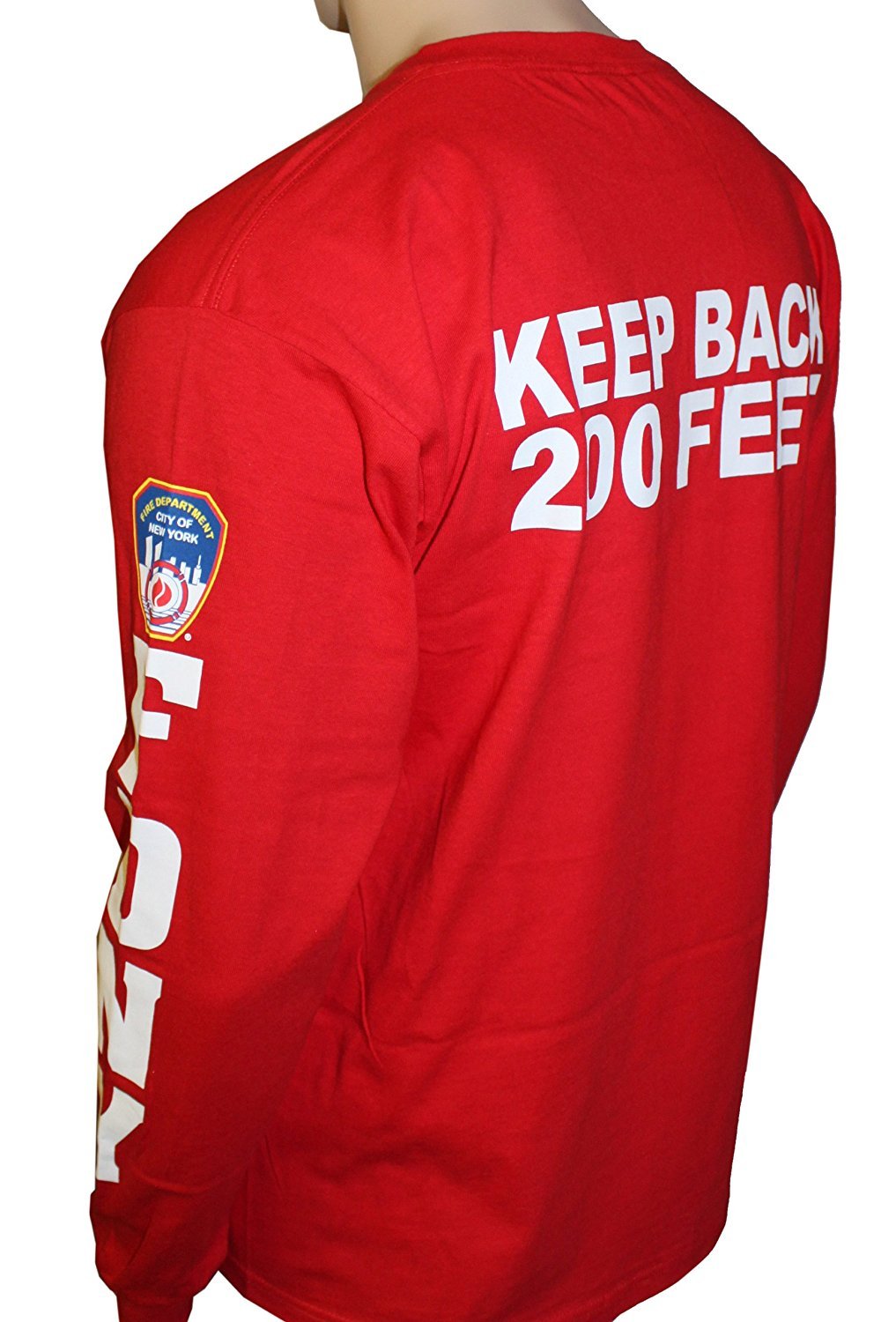 FDNY Long Sleeve Officially Licensed Keep Back 200 Feet T-Shirt Red