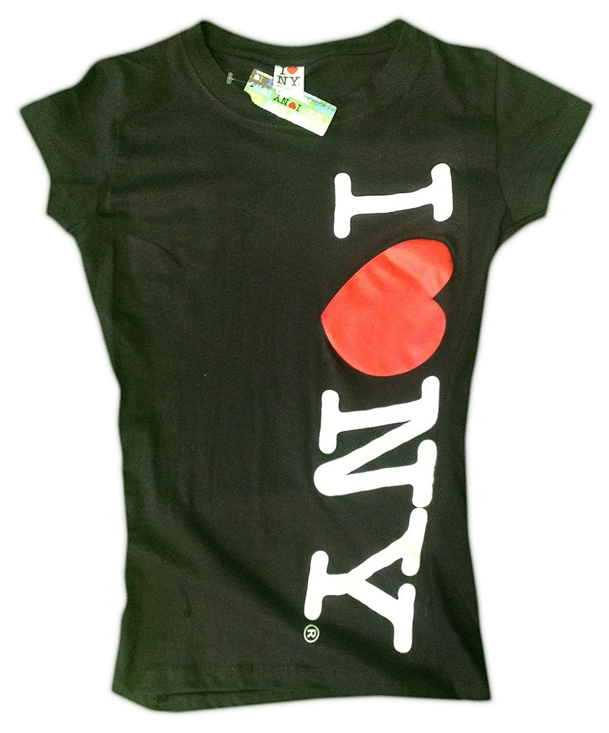 I Love NY New York Womens T-Shirt Spandex Vertical Heart Black