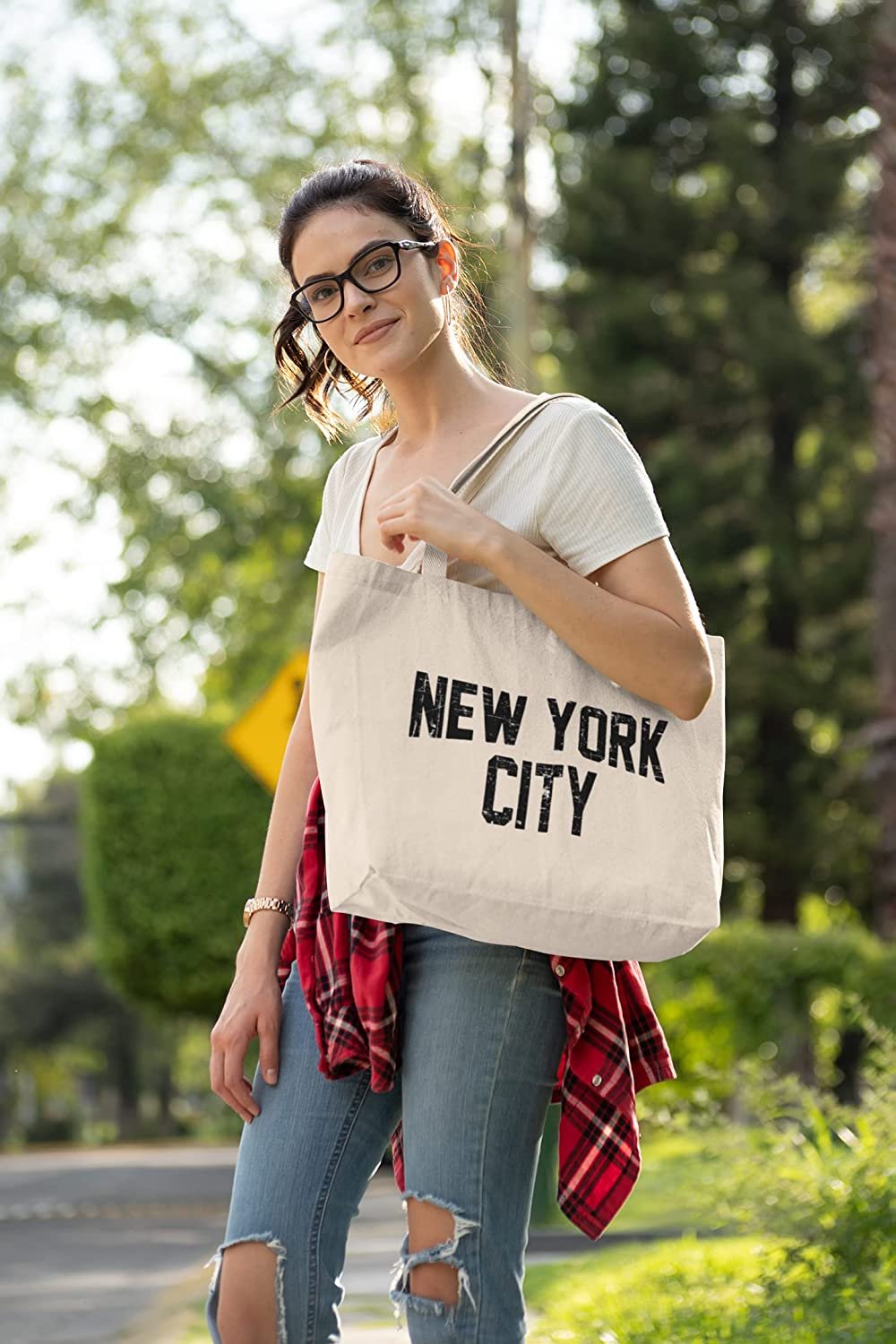NYC Tote Jumbo Shoulder Bag Distressed Design (Distressed)