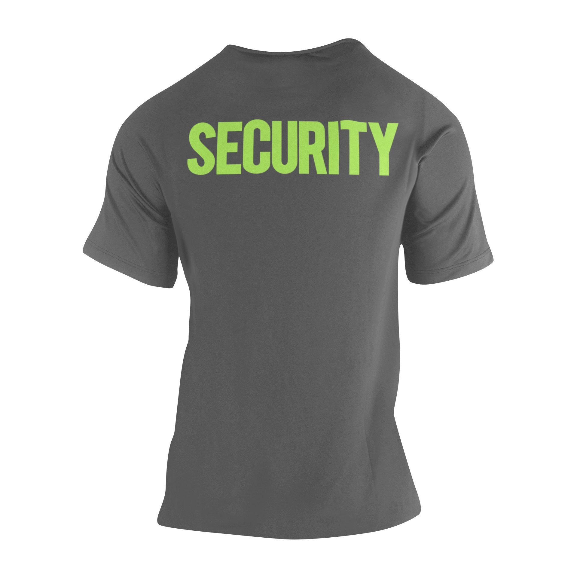 Men's Security Tee (Solid Design, Front & Back Print, Charcoal & Neon)