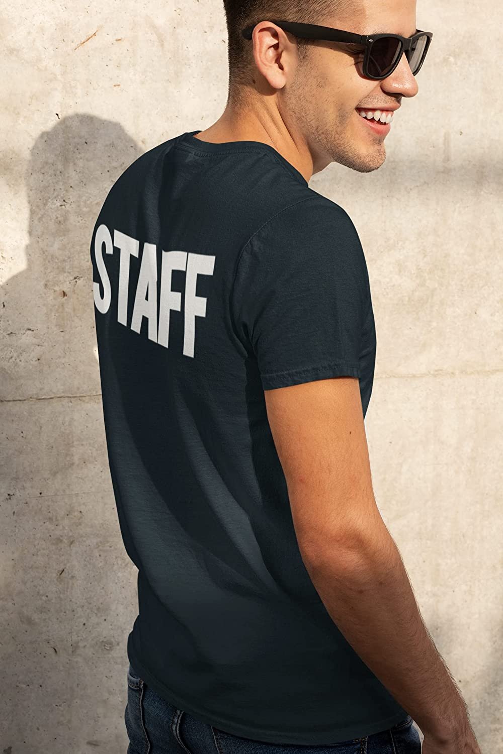 Men's Staff T-Shirt Screen Print Tee (Chest & Back Print, Black & White)