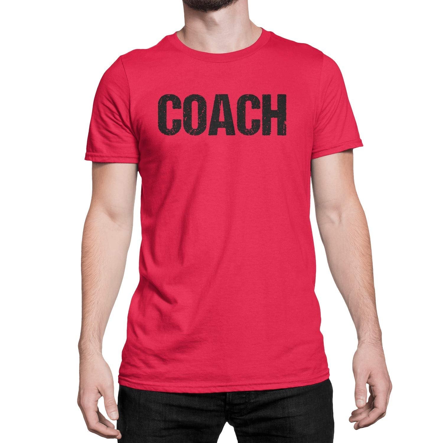 Coach T-Shirt Sports Coaching Tee Shirt (Red & Black, Distressed)