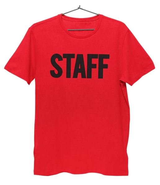 Men's Staff T-Shirt Front Back Screen Print Tee (Red & Black)