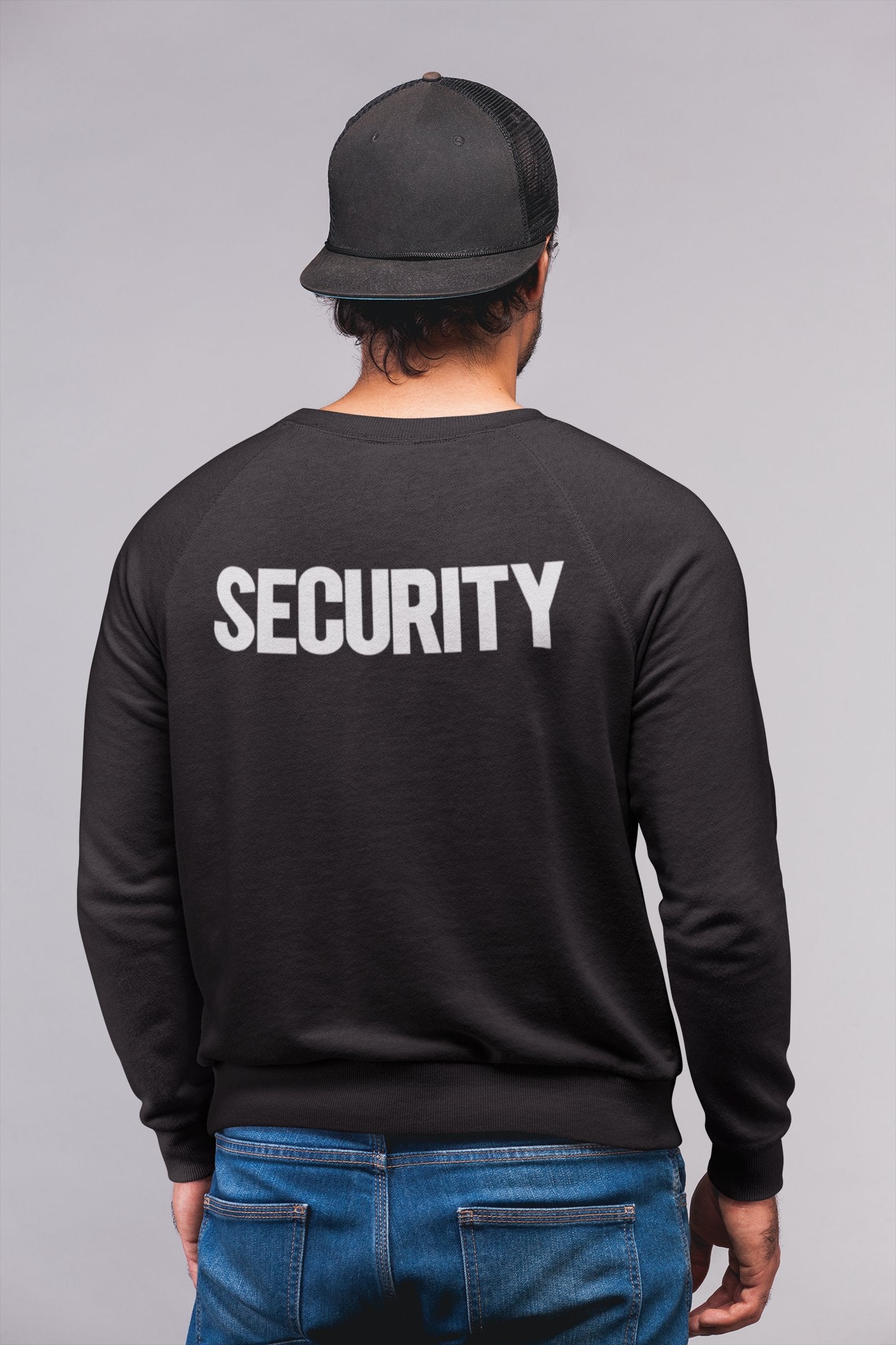 Title: Men's Security Sweatshirt Soft Fleece Crewneck (Black/White)