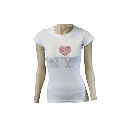 I Love NY New York Womens T-Shirt Ladies Rhinestone Tee Heart White
