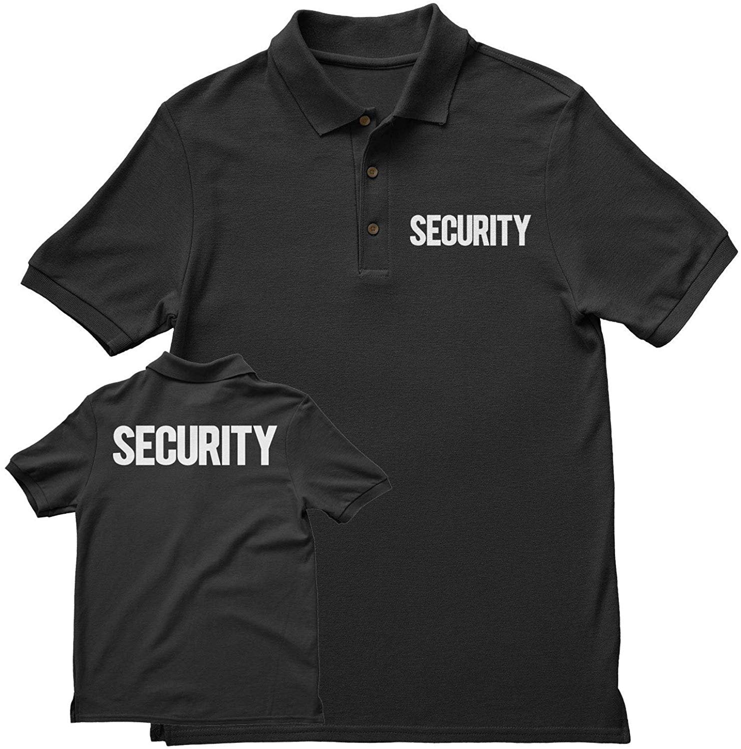 Mens Security Polo Shirt Front Back Print (Solid, Black / White)