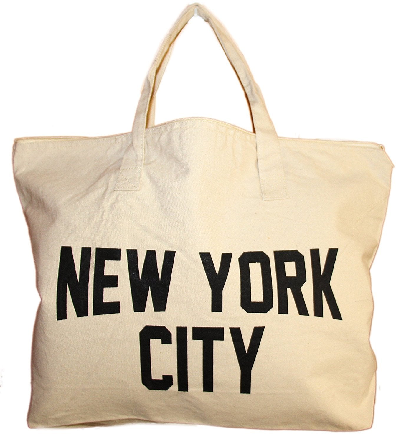 NYC Zippered Tote Bag 100% Cotton Canvas New York City Beach Shopping Gym by