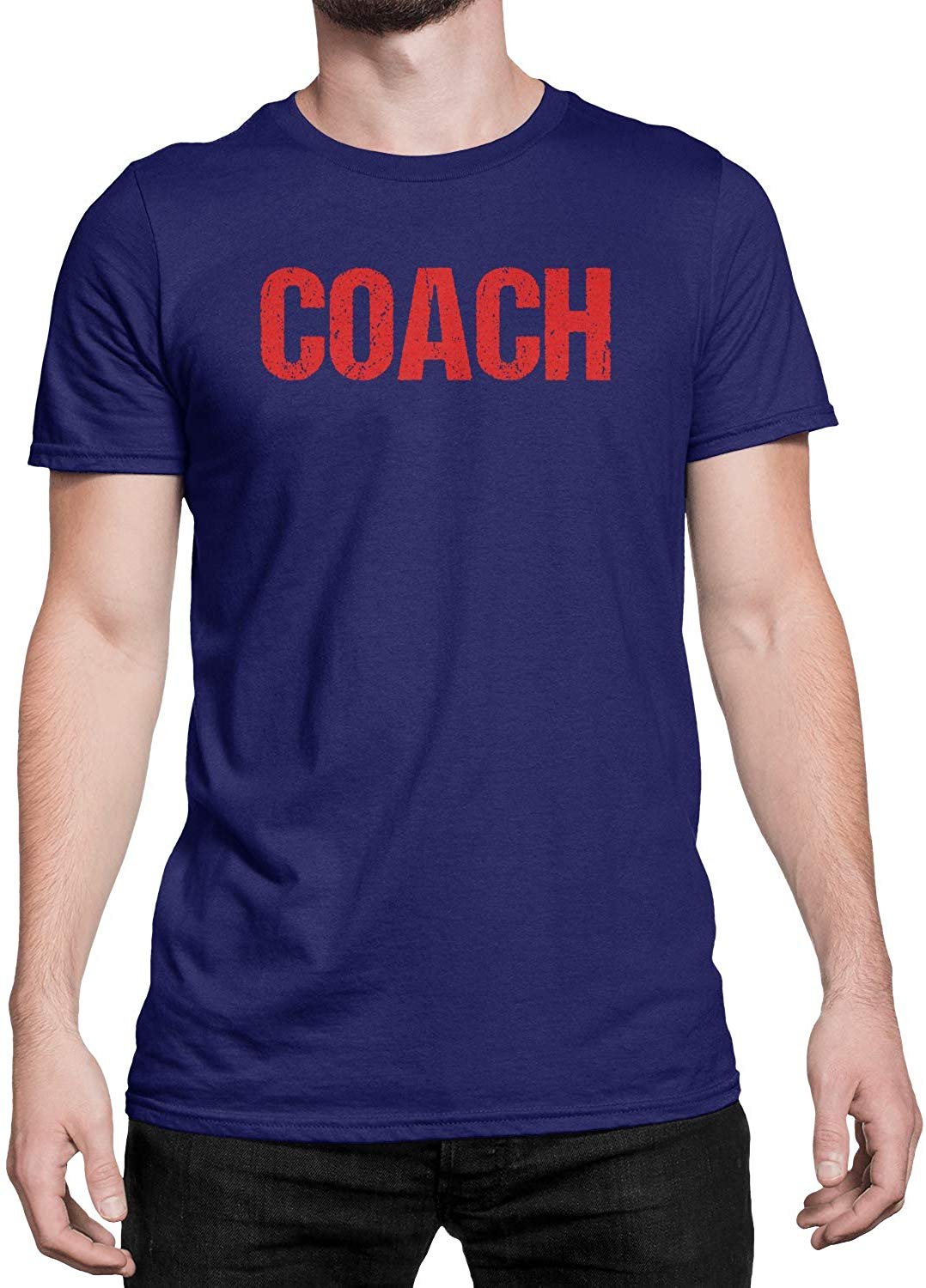 Coach T-Shirt Sports Coaching Tee Shirt (Navy & Red, Distressed)