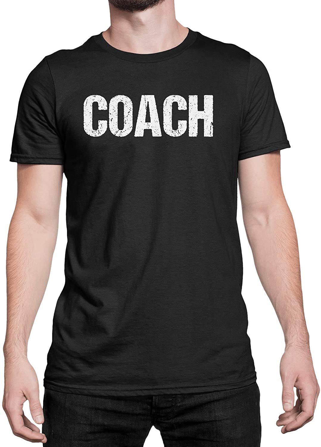 Coach T-Shirt Sports Coaching Tee Shirt (Black & White, Distressed)
