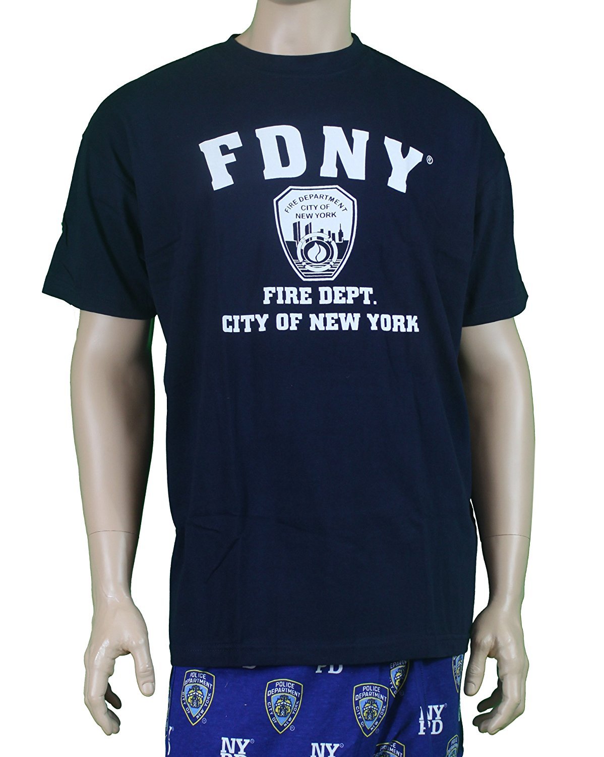 FDNY Short Sleeve White Fire Dept Logo and Shield T-Shirt Navy Small