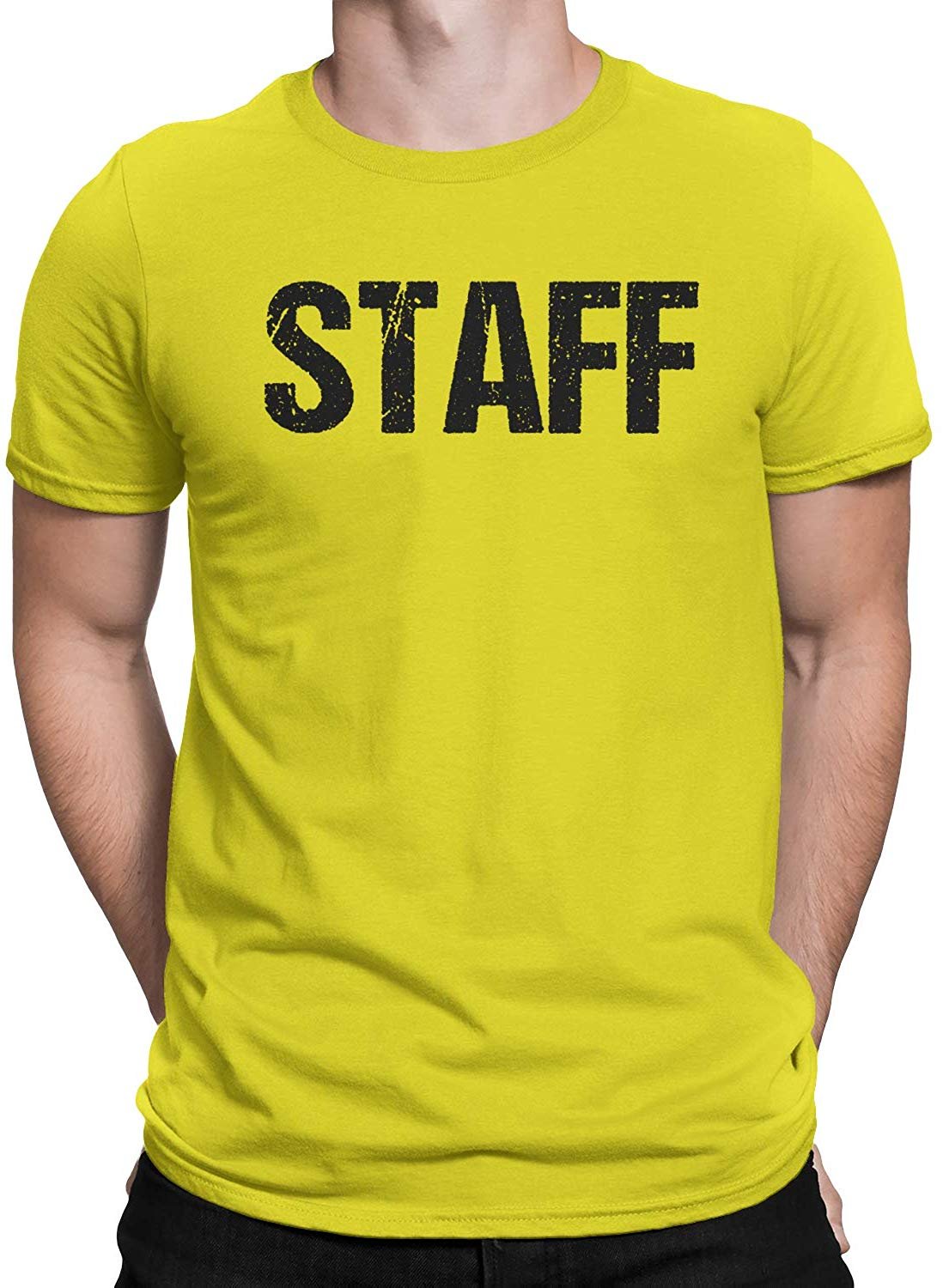 Staff Men's Short Sleeve T-Shirt (Distressed Design, Bright Yellow)