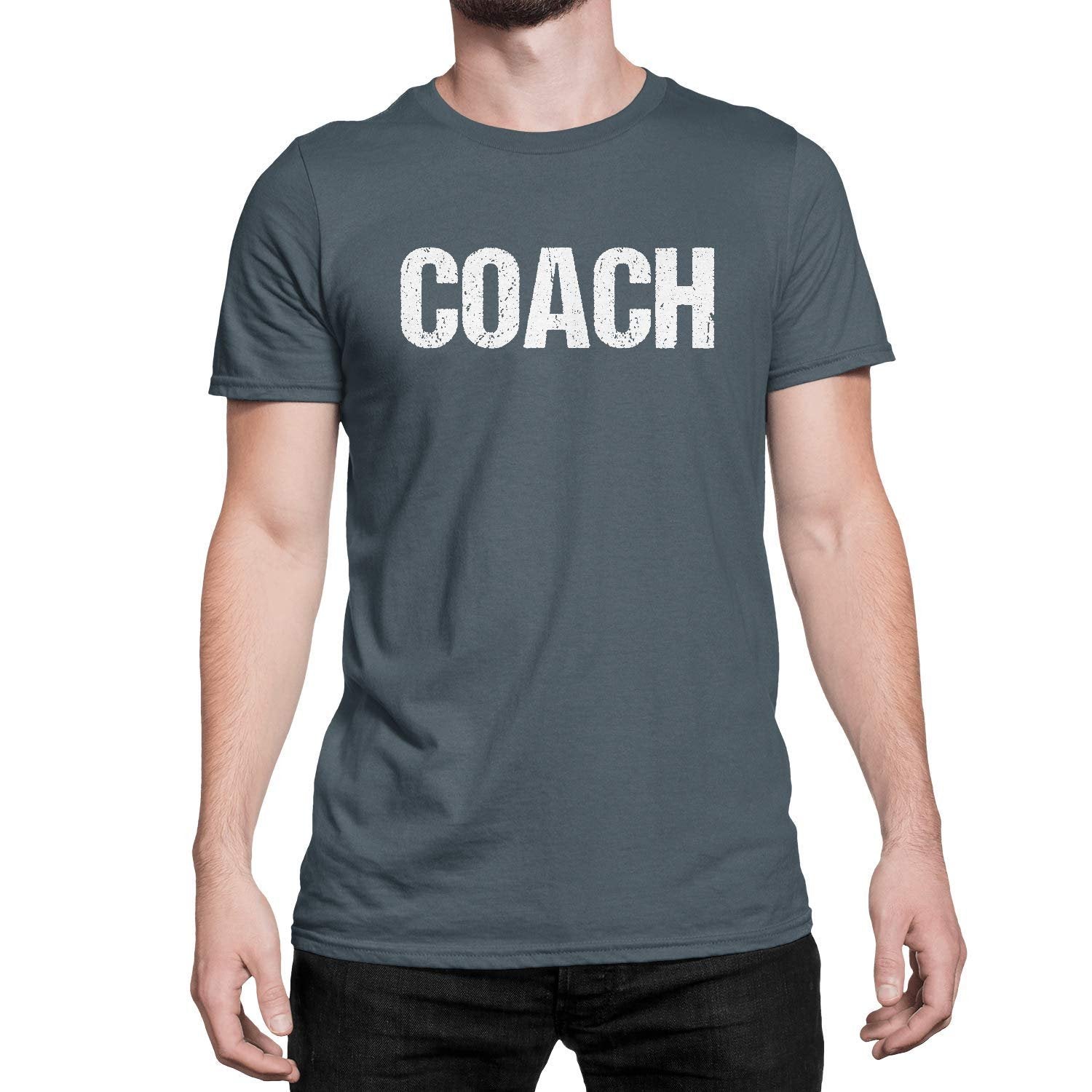 Coach T-Shirt Sports Coaching Tee Shirt (Charcoal & White, Distressed)