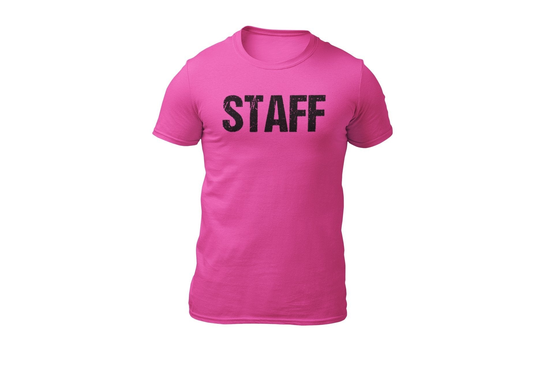 Staff Men's T-Shirt Front & Back Print (Distressed Design, Neon Pink & Black)