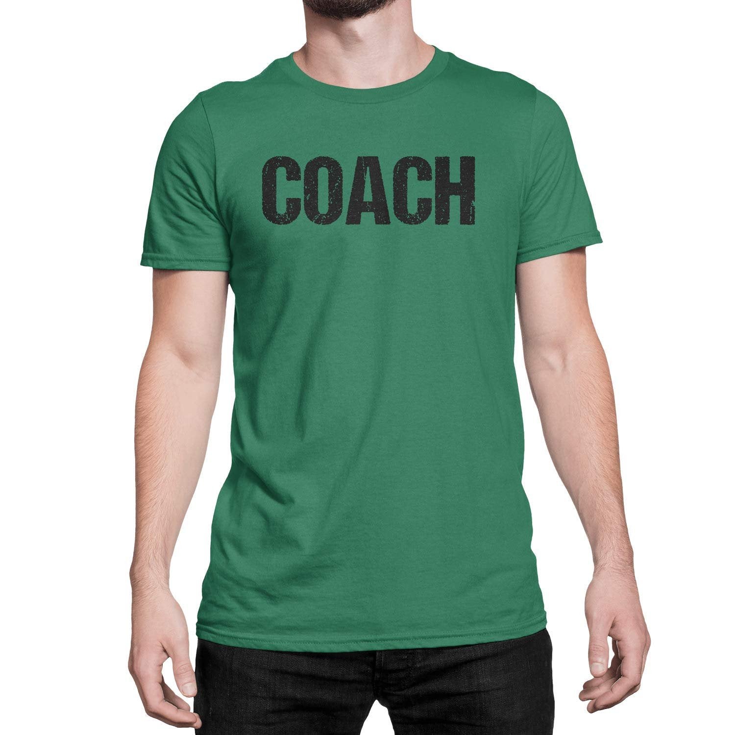 Coach T-Shirt Sports Coaching Tee Shirt (Green & Black, Distressed)