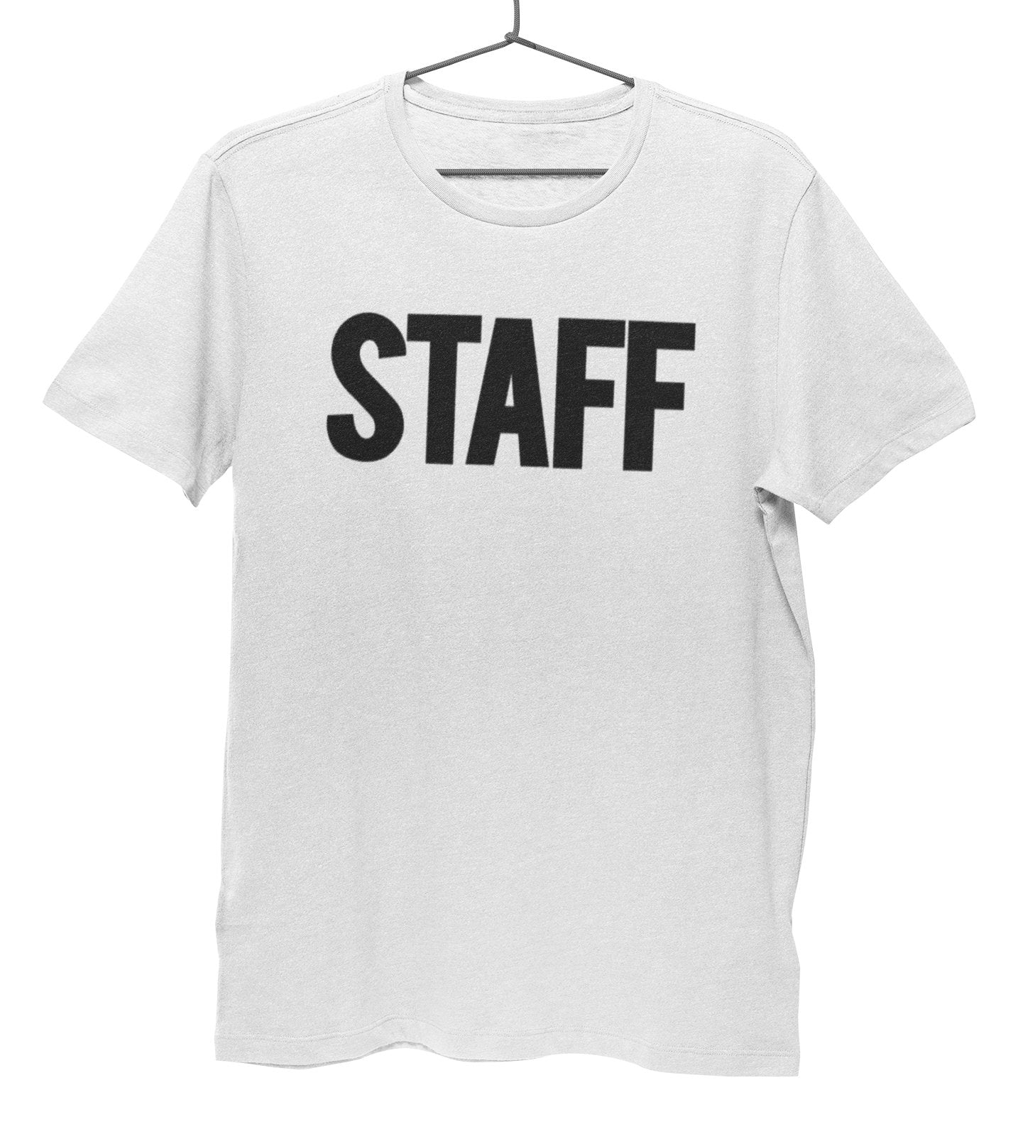 Men's Staff T-Shirt Front Back Screen Print Tee (BB, White & Black)