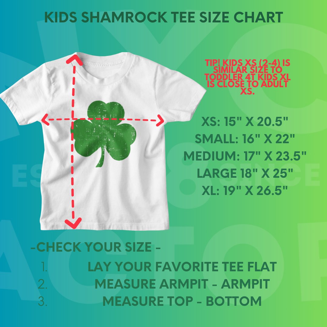 NYC FACTORY USA Screen Printed Shamrock Youth T-Shirt Distressed Tee Kids Irish Green