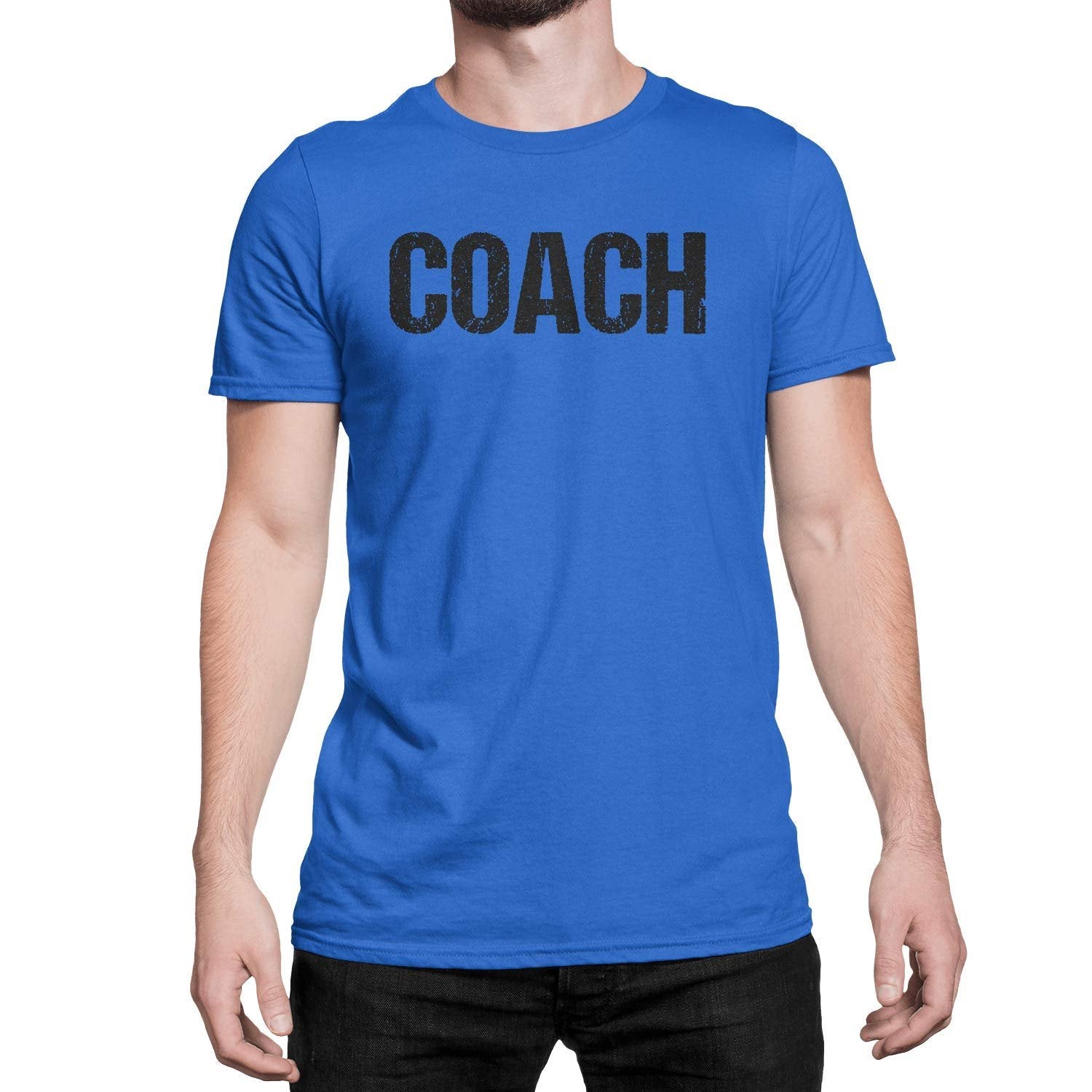 Coach T-Shirt Sports Coaching Tee Shirt (Royal & Black, Distressed)