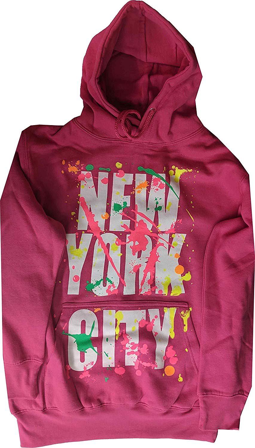 New York Paint Splash Hoodie Sweatshirt Adult Unisex Hot Pink